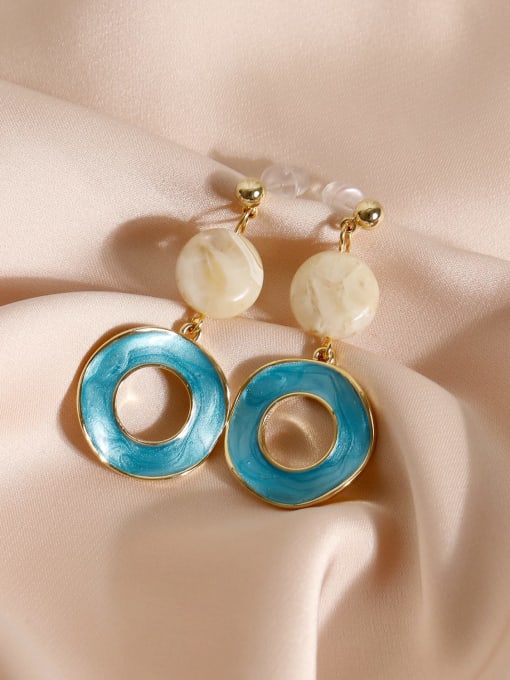 14k Gold Blue [Earrings] Brass Enamel Geometric Minimalist Drop Earring
